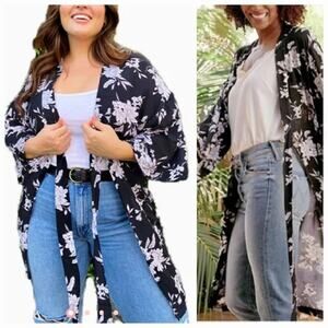 Spiritual Gangster Maya Kimono Robe Beach Coverup Floral Black Grey One Size